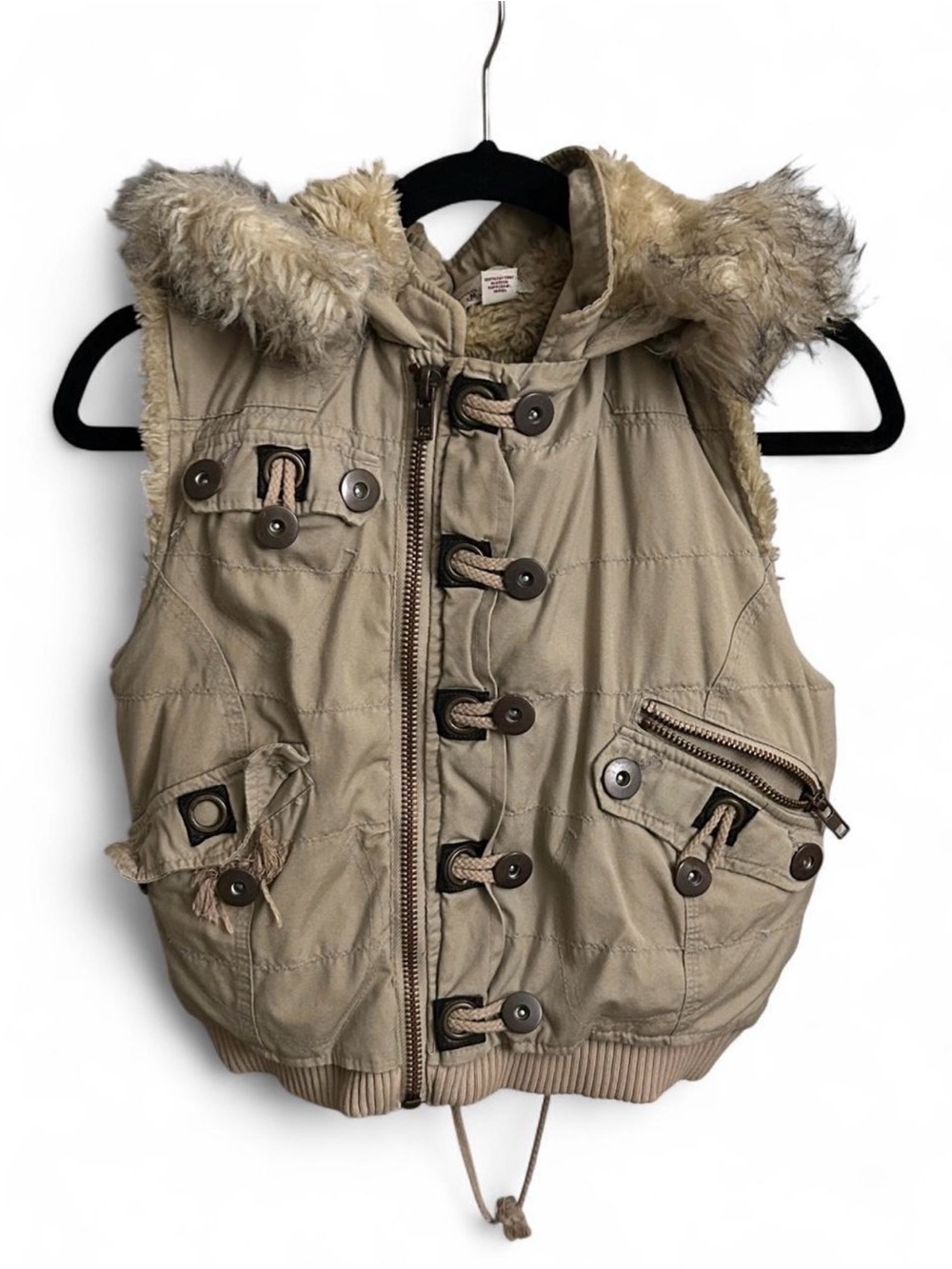 faux fur lined hooded vest
